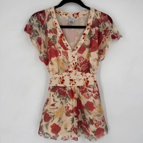 VTG Nine West Y2K‎ Fairy Core Whimsy Silk Floral baby doll blouse Small Size 6 - Picture 4 of 10